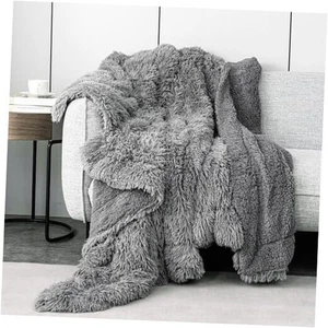 Faux Fur Blankets Queen Size 60x80 inches, Super Soft Fuzzy 60 in x 80 in Grey - Picture 1 of 7