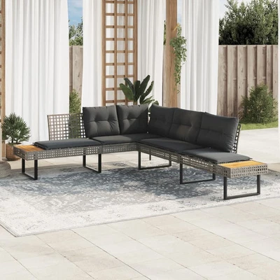 Garden Sofa Grey Poly Rattan L-shaped Removable Covers - Image 1 of 4