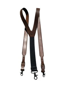 3D Belt Company HAND-TOOLED BROWN LEATHER SUSPENDERS w/ SWIVEL HOOKS - Picture 1 of 8