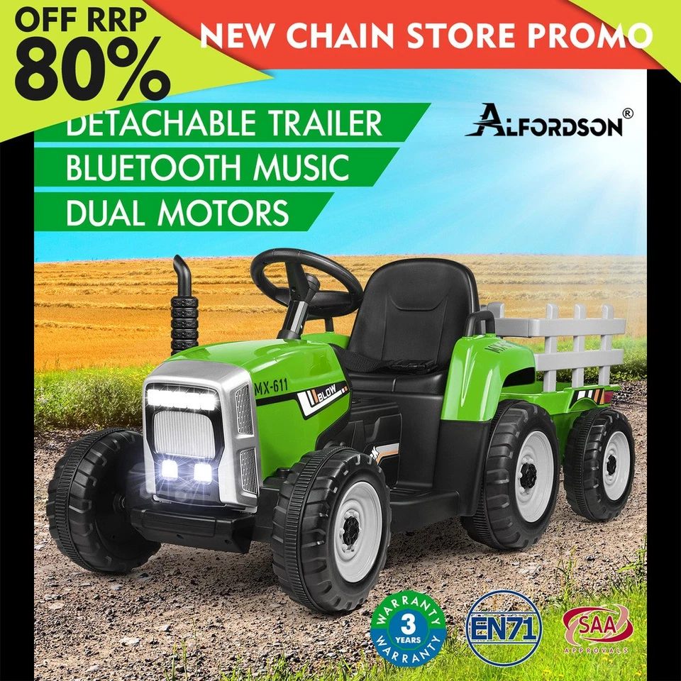 ALFORDSON Kids Ride On Car Tractor 12V Electric Toy Vehicle Child Toddlers Green