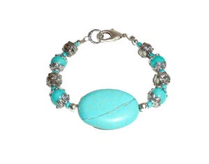Turquoise Howlite Silver Plated Antique Filigree Spacer Wrist Bracelet 8.5" - Picture 1 of 6