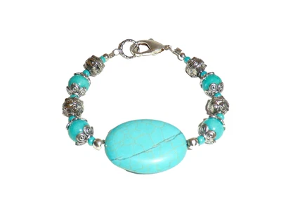 Turquoise Howlite Silver Plated Antique Filigree Spacer Wrist Bracelet 8.5" - Image 1 of 4