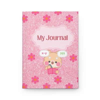 Cute Pink Glitter Floral Hardcover Journal Notebook for Kids School 150 Pages - Image 1 of 4