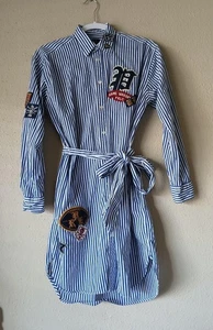 Vestido Camisa Polo Ralph Lauren Mujer 6 Azul Blanco Rayas Cinturón PRL 67 Parches - Imagen 1 de 12