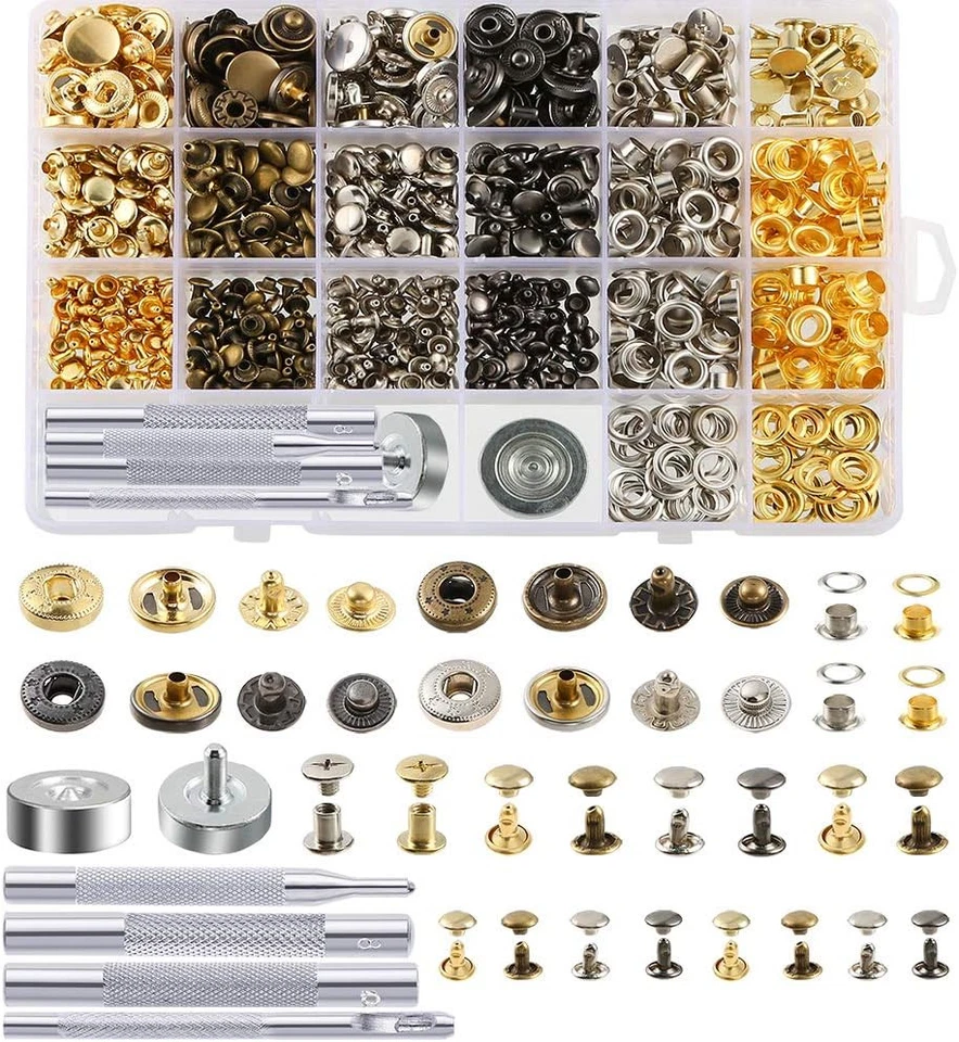 Caydo 400 Set 4 Style Snap Fasteners Kit Including Leather Rivets Eyelets Grom