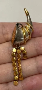 925 Sterling Silver Vermeil Cornucopia Horn Dangle Pendant - Picture 1 of 8