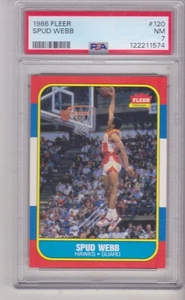 DEAD CENTERED ROOKIE 1986 Fleer #120 SPUD WEBB PSA 7 Atlanta Hawks/N.C. STATE - Picture 1 of 2