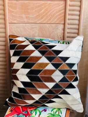 Goat Hair On Leather Throw Pillow Covers,  Brown Couch Cushion Covers - Image 1 of 4