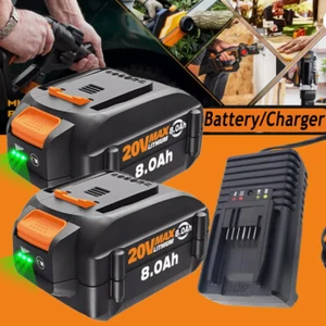 20 Volt 8.0Ah Battery/Charger For WORX 20V Extended Lithium WA3578 WA3520 WA3525 - Picture 1 of 8