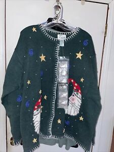 QUACKER FACTORY Christmas Sweater 3X Cardigan Green extra Button Covers  NEW