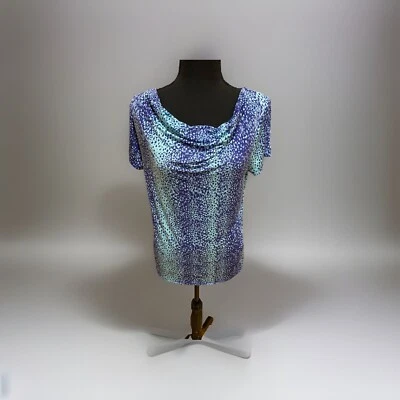 Blusa Jaclyn Smith Talla Pequeña Azul Manchado Capucha Cuello Mujer Manga Corta Foto 1 de 4