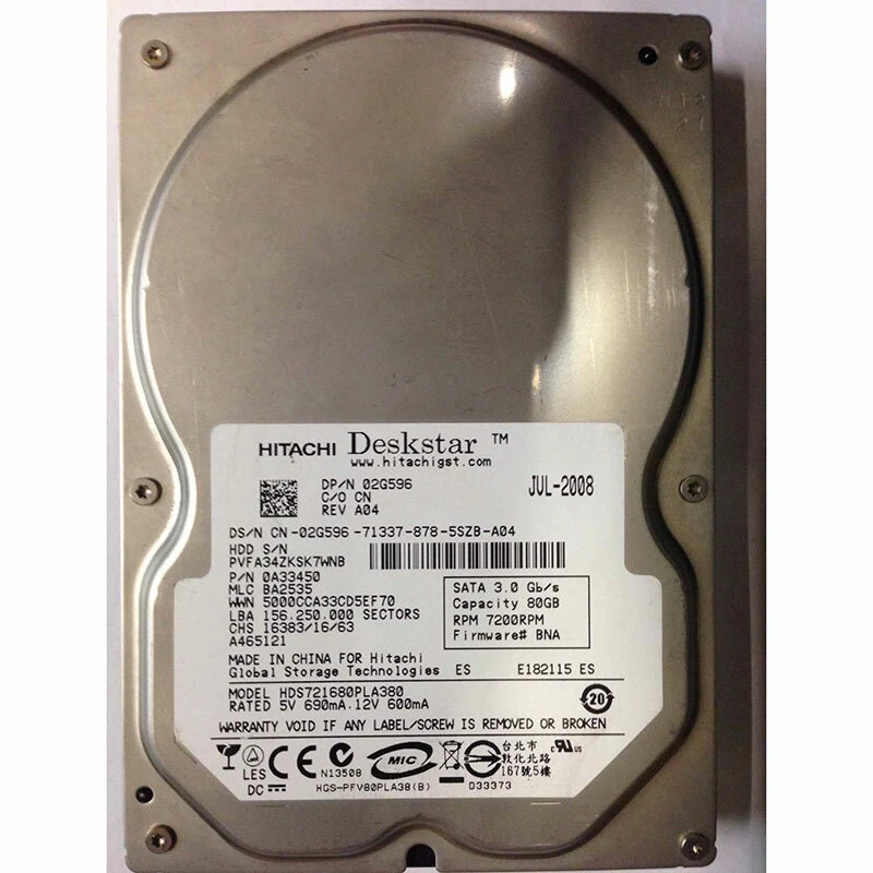 0A33450 - Hitachi 80GB 7200 RPM SATA 3.5" HDD - Image 1 of 1