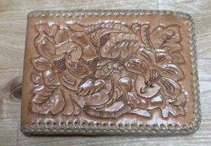 Vintage Western Tooled Brown Leather Bifold Billfold Wallet Laced Edges - Picture 1 of 5