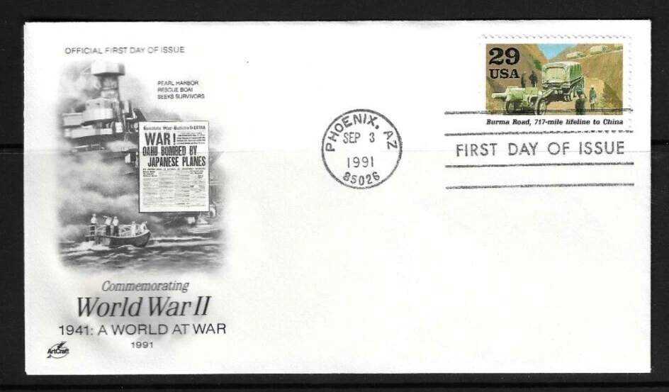 USA  SC # 2559a Burma Road  FDC - WW II - . Artcraft Cachet - Image 1 of 1