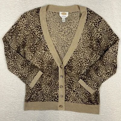 Talbots Size L Cardigan Silk Cashmere Lightweight Sweater Animal Print Classy TF - Image 1 of 4
