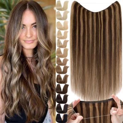 Extensiones de cabello humano 100 % Remy clip de alambre en anillo secreto diadema de trama de una pieza Foto 1 de 4
