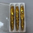 Vintage Glass Icicle Spiral Twist Christmas Tree Ornaments Gold Set of 3