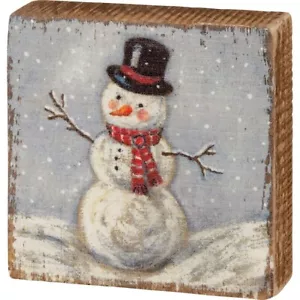 NUEVO Primitivo MUÑECO DE NIEVE Bloque de Madera Estante Cuidador 3"x3"x 1" Navidad Invierno - Imagen 1 de 3