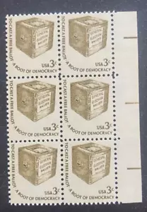 US Stamps, Scott #1584 Early Ballot Box 1977 3c block of 6 XF M/NH - Picture 1 of 3