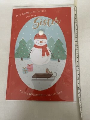 Sister Christmas Card Snowman With Snowball On Hat Deluxe  - 23cm - Image 1 of 4