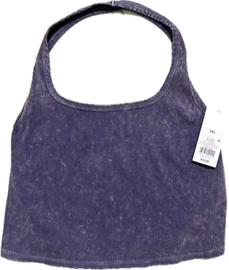 Damen-Tanktop Wild Fable Größe XXL Used-Look Lila Marine Gerippt Cropped Neckholder - Bild 1 von 5