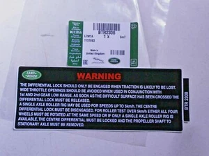 Calcomanía de advertencia BTR2308 para Landrover Defender bloqueo de diferencial central genuina - Imagen 1 de 1