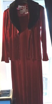 Vestido de Terciopelo Colección Kathie Lee L 12-14 Rojo Sin Mangas Largas y Chaqueta De Colección Foto 1 de 4