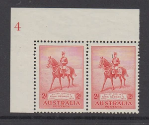 Australia 1935 KGV Silver Jubilee lightly hinged joined pair stamps Plate no4 LH - Picture 1 of 2