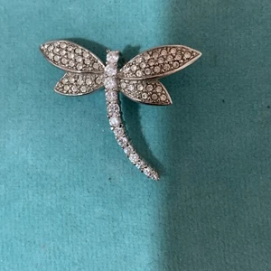 VINTAGE SILVER TONE DRAGONFLY  SPARKLING RHINESTONES PENDANT ONLY, NO CHAIN 1.5" - Picture 1 of 9