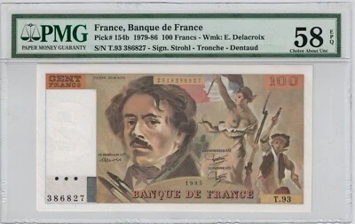 1979-86 FRANCE 100 FRANCS "E. DELACROIX" PMG 58 EPQ PK 154b Uncirculated - Image 1 of 2