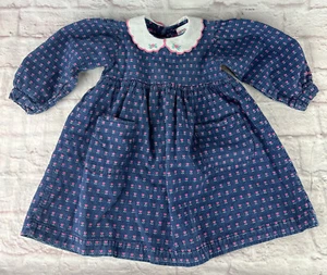 Vtg OshKosh B'Gosh Dress Denim Heart tulip Floral Peter Pan Collar 2T ? USA made - Picture 1 of 18