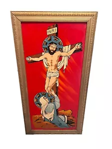 OOAK Ashbrook Studios Vintage Religious Painting Jesus Crucifixion Framed - Picture 1 of 11