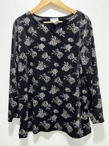 VTG 90s Women's Black Floral Crushed Velvet Blouse CHIHA USA Small - Picture 1 of 5