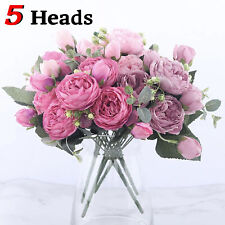 30cm Rose Pink Silk Peony Artificial Flowers Bouquet 5 Big Head and 4 Buds Gifts