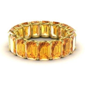 7.50 Ct Real Emerald Cut Citrine Engagement Eternity Band 14k Solid Yellow Gold - Picture 1 of 8