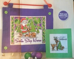 WEIHNACHTEN MUSTERSCHILD "SANTA STOP HERE" & RENTIERKARTE KREUZSTICHKARTE - Bild 1 von 1
