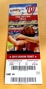 Boleto completo Stephen Strasburg Win #3 9 de julio de 2010 7/9/10 Nationals Giants - Imagen 1 de 2