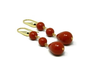 Orecchini Pendenti Donna Corallo Rosso Sardegna – Argento 925 Dorato – Handmade - Foto 1 di 5