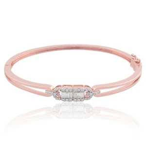 0.55 Ct Lab Grown CVD 14k Rose Solid Gold Bangle Pave Diamond Bracelet Jewelry - Picture 1 of 8