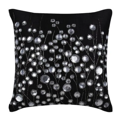 Decorative Pillow Cover Black 16"x16", Room Decor Silk - Black Crystal Garden Foto 1 de 3