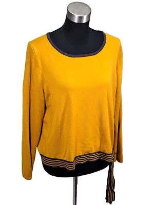 Jones New York Womens Sweater Size XL Mustard Yellow Black Trim Full Sleeve - Image 1 of 4