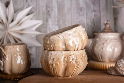 Cuenco de cerámica hecho a mano, cuenco de calabaza blanco, decoración de cocina, cuenco de calabaza de cerámica Foto 1 de 4