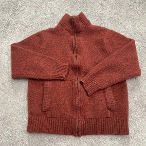 L.L. Bean Lambs Wool Full Zip Cardigan Sweater Women Medium Brown Mock Neck Knit - Picture 1 of 11