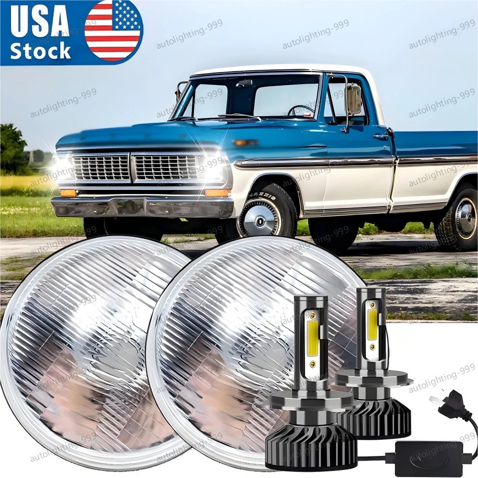 Пара 7-дюймовых круглых светодиодных фар дальнего света подходит для Ford F100 F150 F250 1969-1978 годов выпуска - Изображение 1 из 4