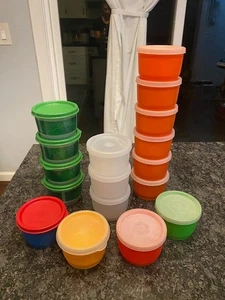TUPPERWARE 1229 Snack Containers w/ Lids - Orange, Yellow, Sheer, Green, Blue - Picture 1 of 8