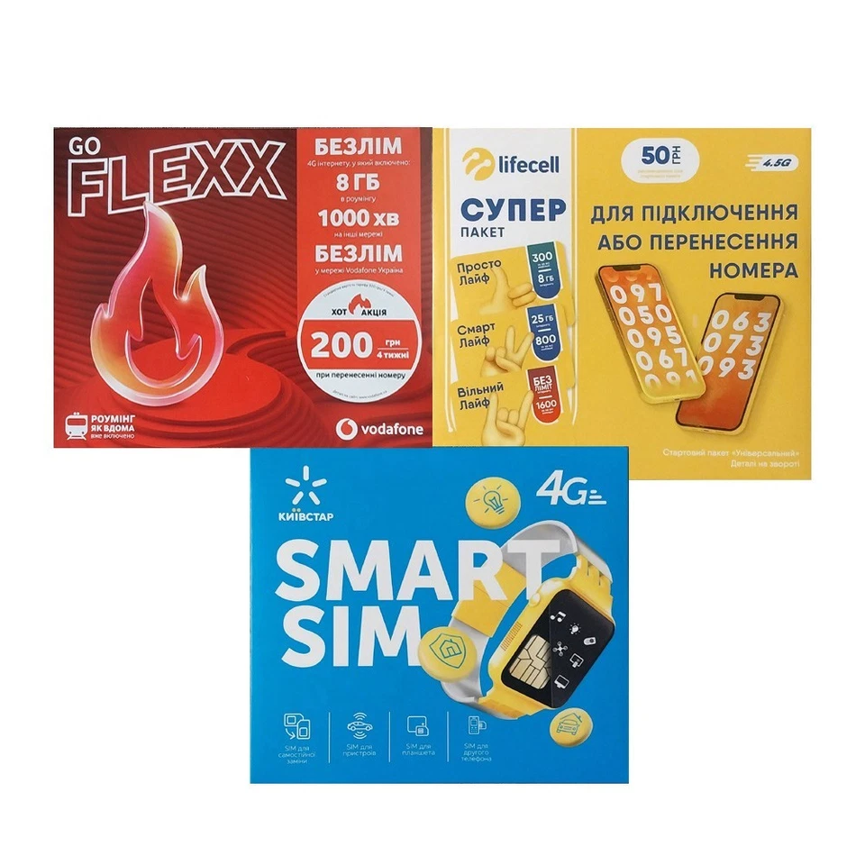 🇺🇦 Ukrainian MIX SIM-card!- 4G,LTE - Kyivstar, Vodafone, Lifecell - GSM Mobile - Image 1 of 1