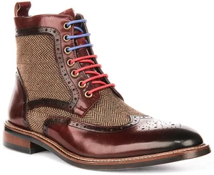 Justinreess England Hi Kennedy Tweed Combo Reißverschluss Herren Stiefel in Weinrot UK 6 - 12 - Bild 1 von 6