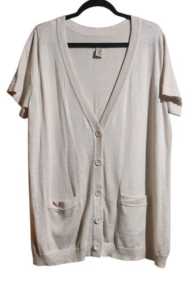 Cárdigan suéter tejido Covington para mujer XL 16 18 100 % algodón marfil bolsillo con botones Foto 1 de 4