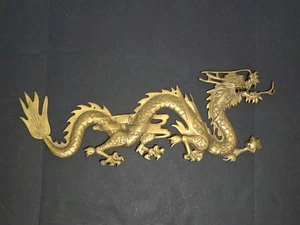 29,5" Vintage Messing Drache Wandbehang Kunst Dekor Orientalisch Asiatisch Chinoiserie - Bild 1 von 11