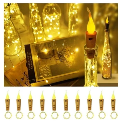 Wine Bottle Lights with Candle Flame, 10 Pack 20 LED Flameless Cork String Li... - Image 1 of 4